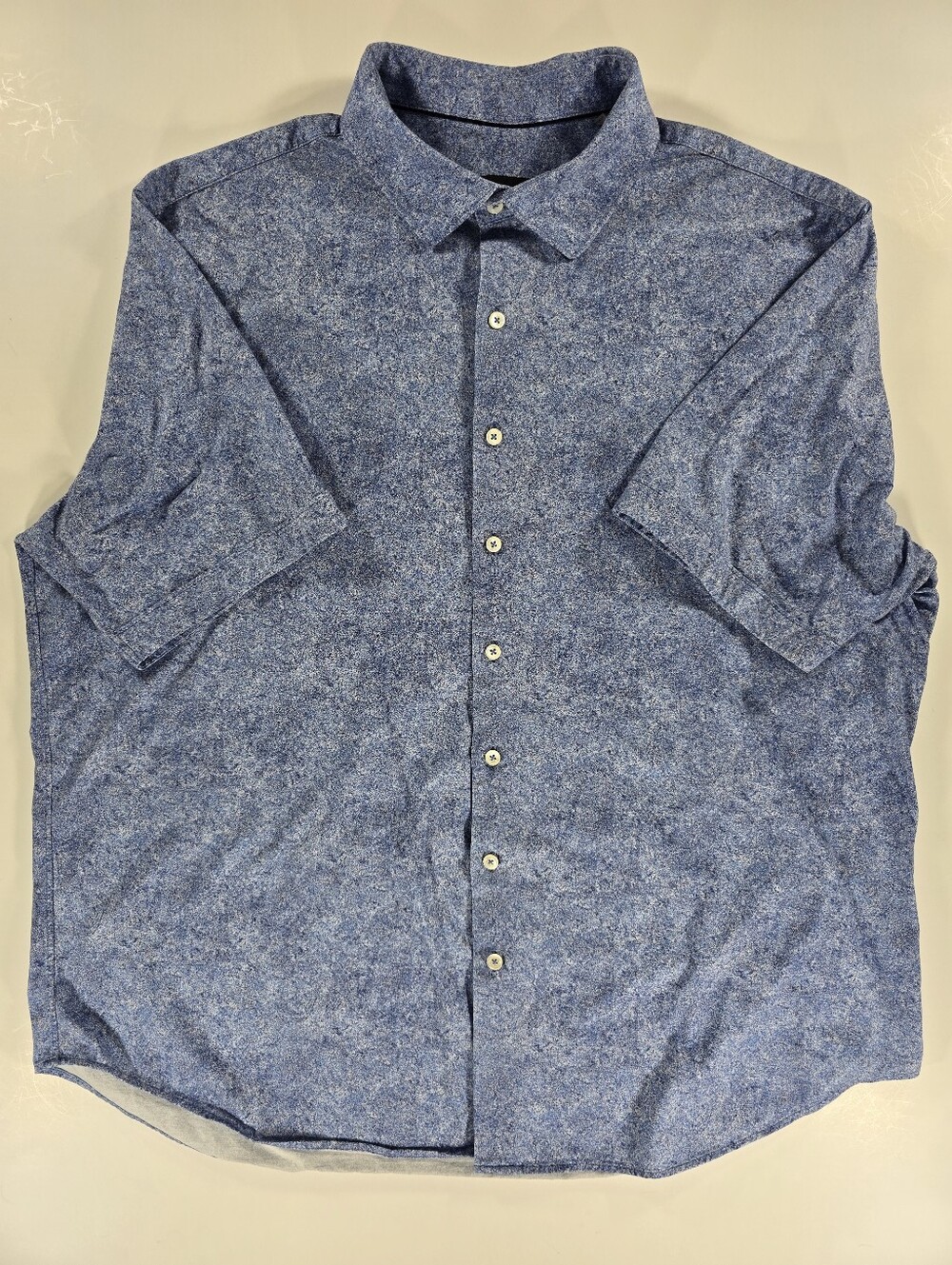 Bugatchi OoohCotton Tech Stretch Button Shirt Mens 3XL XXXL Blue Short Sleeve